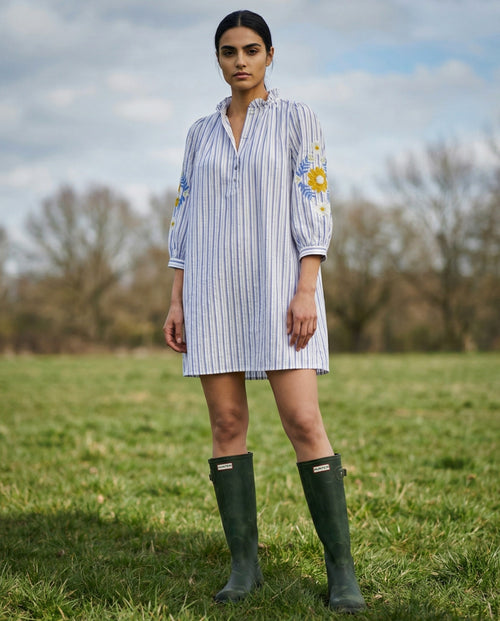 OFRA | Ruffle Collar Tunic | Blue Stripes