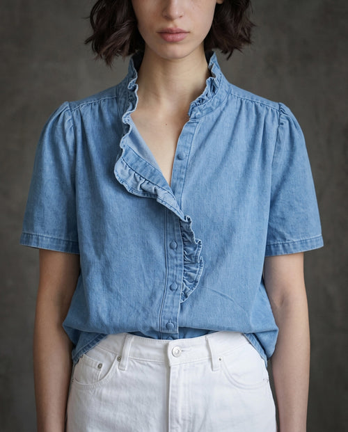 NOA | Ruffle Collar Shirt | Washed Denim