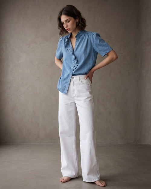 NOA | Ruffle Collar Shirt | Washed Denim