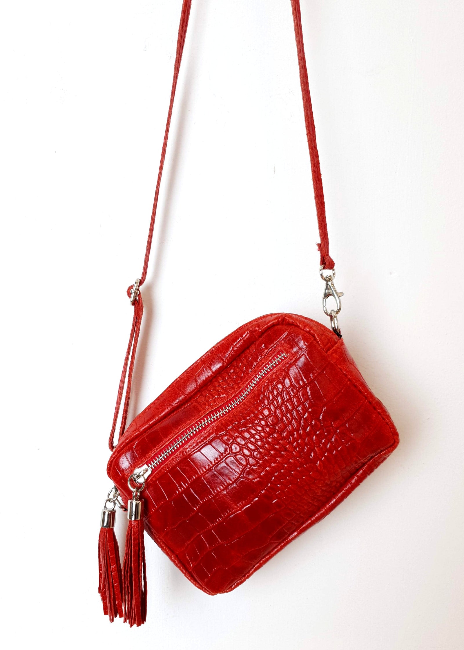 MATILDA - Small Leather Cross Over Bag - Red