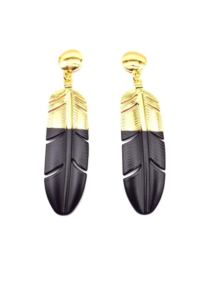 FEATHER-  Earrings - Gold & Black