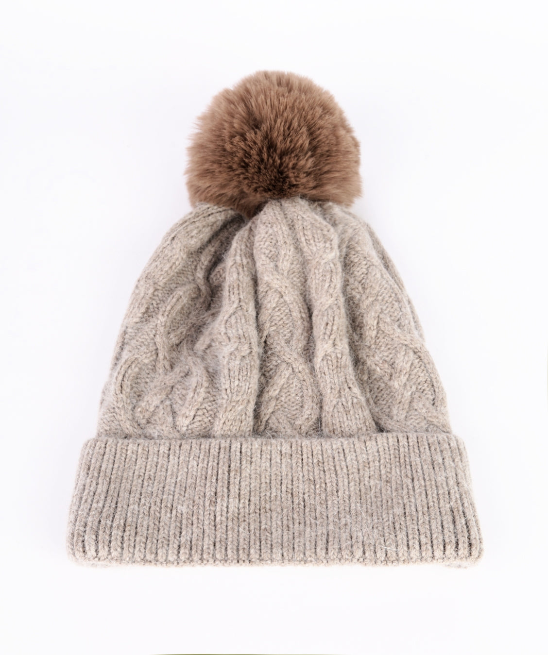 ANYA - Cashmere Bobble Hat - Taupe