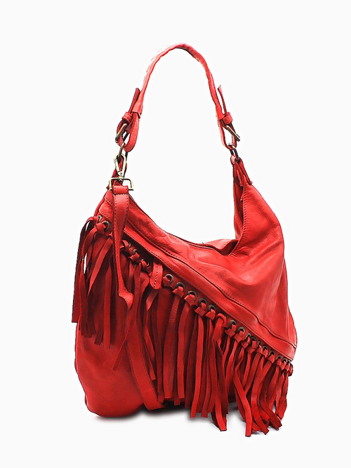ISABELLA | Washed Leather Tassel Bag | Red