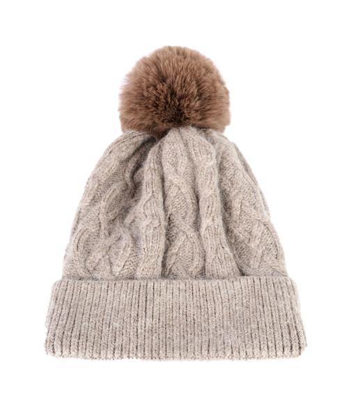 ANYA - Cashmere Bobble Hat - Taupe