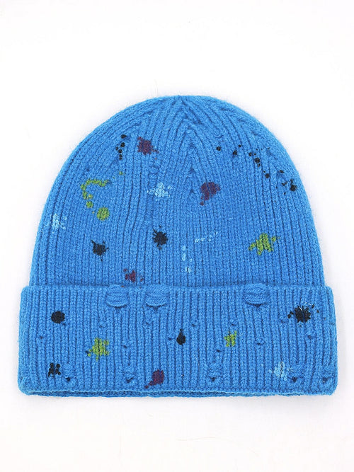 MINA | Paint Splash Knit Beanie | Blue