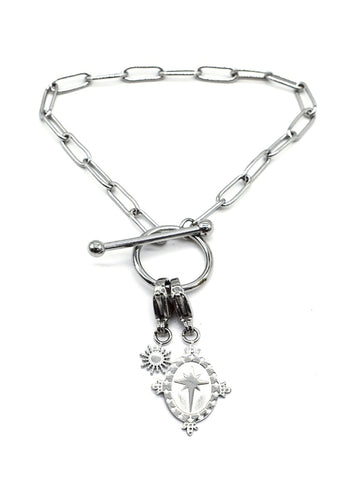 Chain, Ring, Bar & Bulls Skull Bracelet | Silver