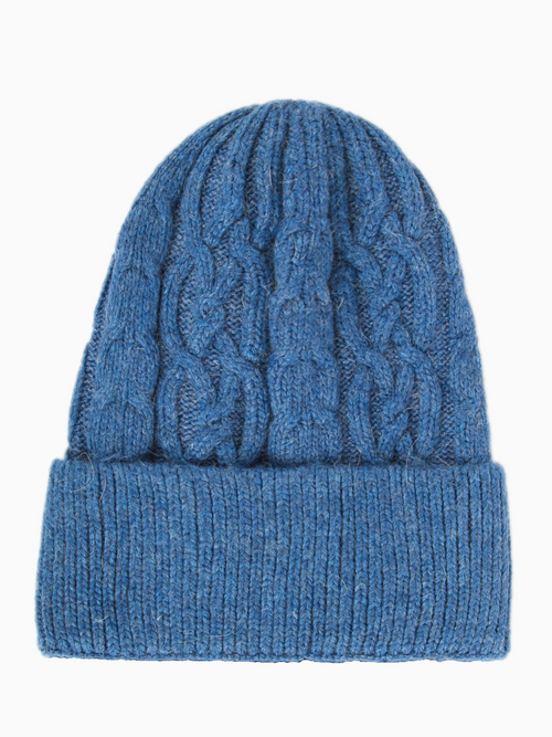 TESS - Cashmere Cable Knit Beanie - Powder Blue