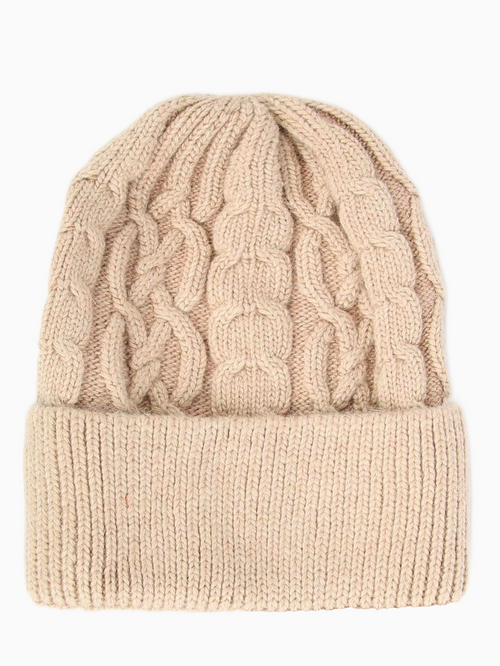 TESS - Cashmere Cable Knit Beanie - Pale Pink