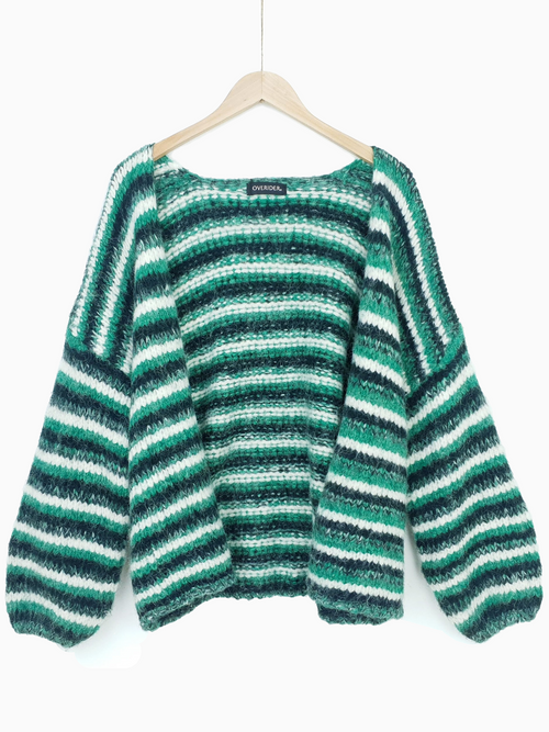 LEILA | Striped Knitted Open Cardi | Green