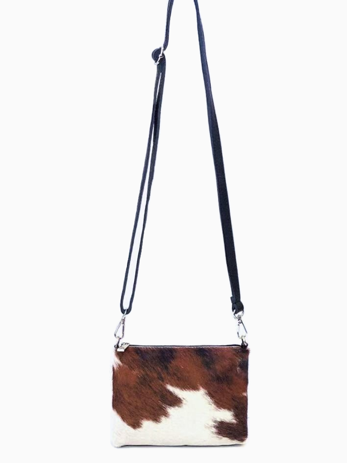 ASSIA - Cowhide Leather Cross Over Bag | Natural Brown & White