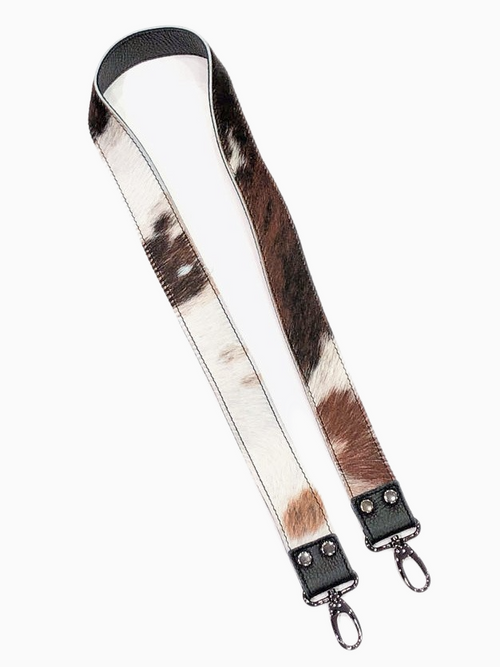 Cowhide Leather Bag Strap | Natural Brown & White