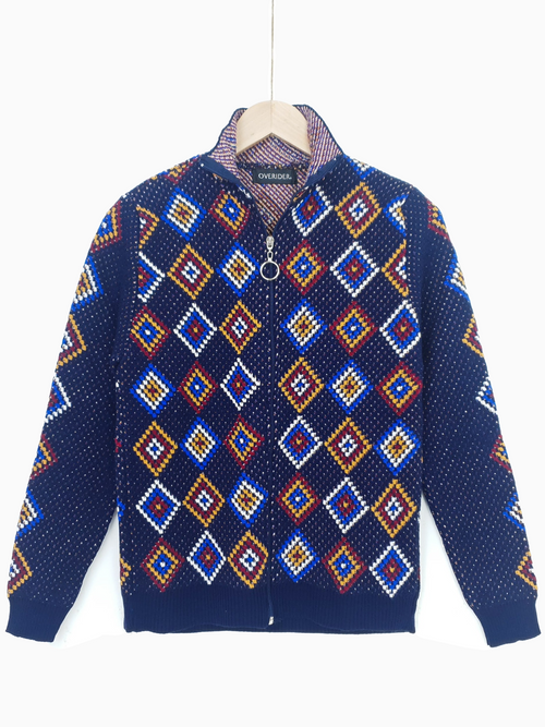 LORENE |  Zip Front Crochet Cardi | Navy