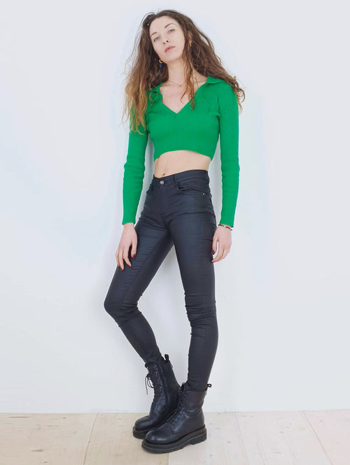 MELISSA  | V Neck | Long Sleeve | Cropped Top | Green