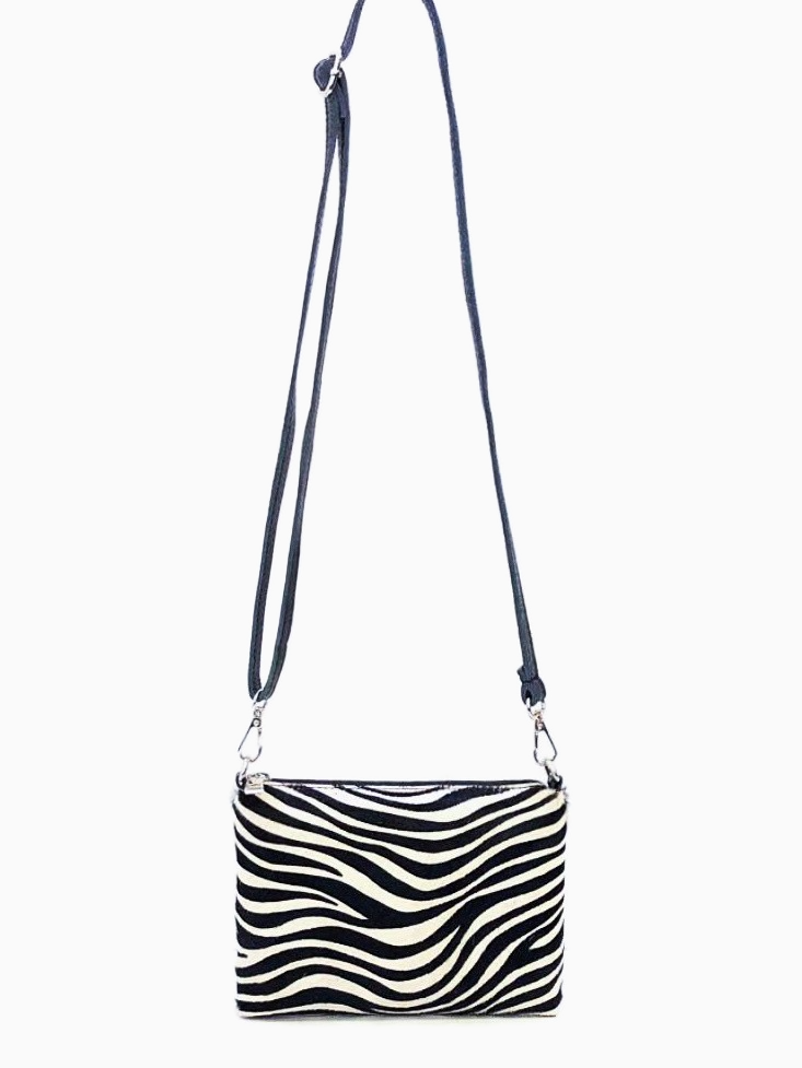 ASSIA - Zebra Print Leather Cross Over Bag