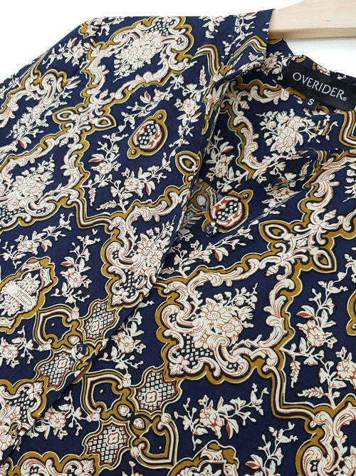 ARIANNA | Baroque Pattern Dress | Navy