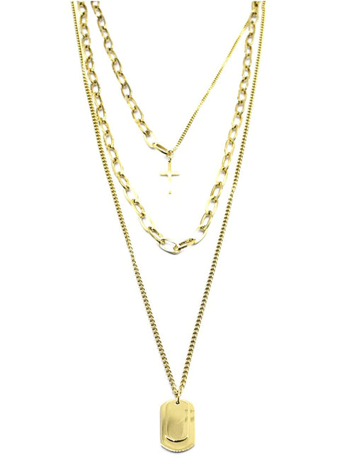 Dogtags & Cross Layered Necklace | Gold