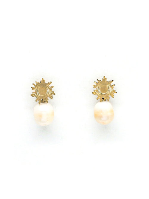 Pearl  | Sunburst Earrings | Gold