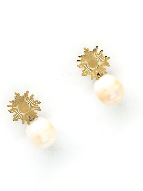 Pearl  | Sunburst Earrings | Gold