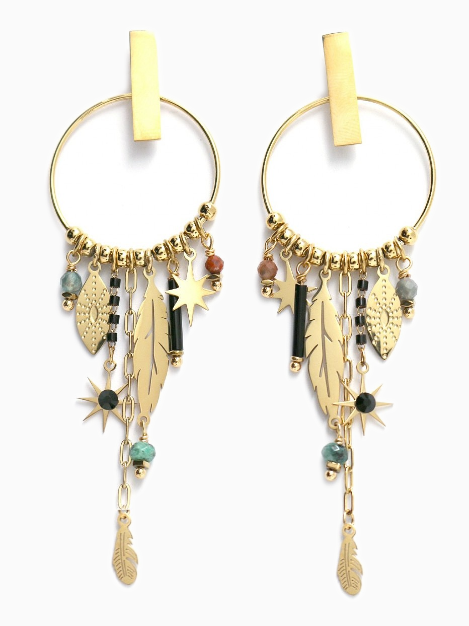FEATHER & STONE | Earrings | Gold