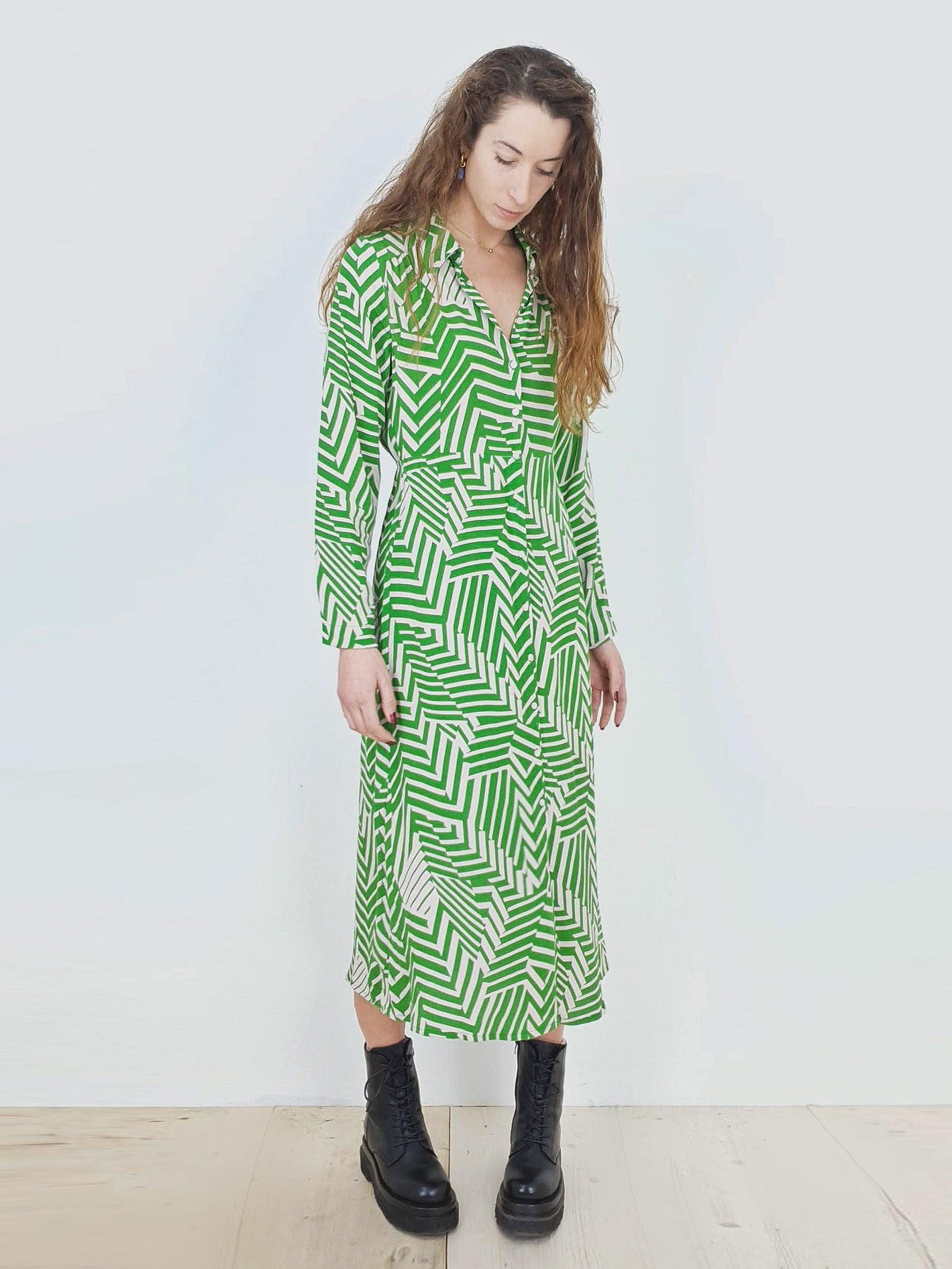 MARION | Geometric Stripe Dress | Green