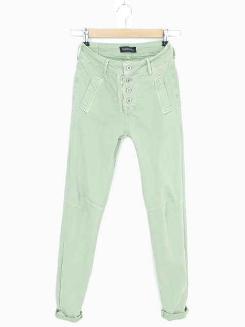 INGA |  Skinny Jeans with Zip & Buttons | Pale Green