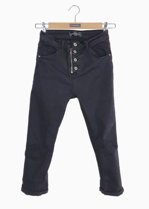 INGA 'C' - Cropped Skinny Jeans with Zip & Buttons - Black