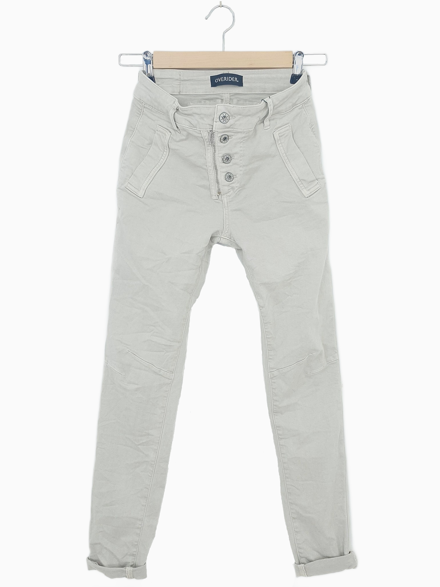 INGA | Skinny Jeans with Zip & Buttons | Stone