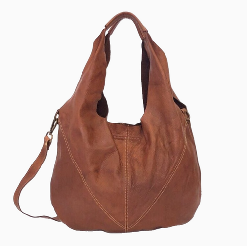 LILITH | Washed Leather Slouch Bag | Tan