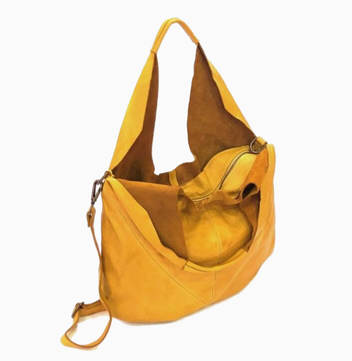 LILITH | Washed Leather Slouch Bag | Yellow Ochre