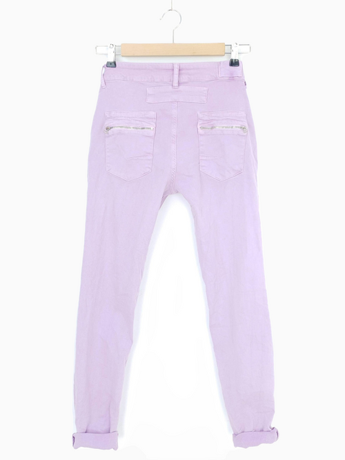 INGA |  Skinny Jeans with Zip & Buttons | Pale Pink