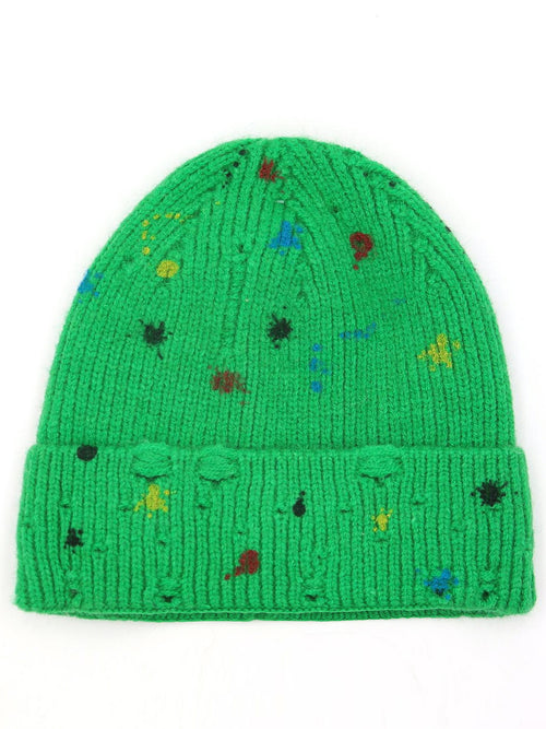 MINA | Paint Splash Knit Beanie | Green