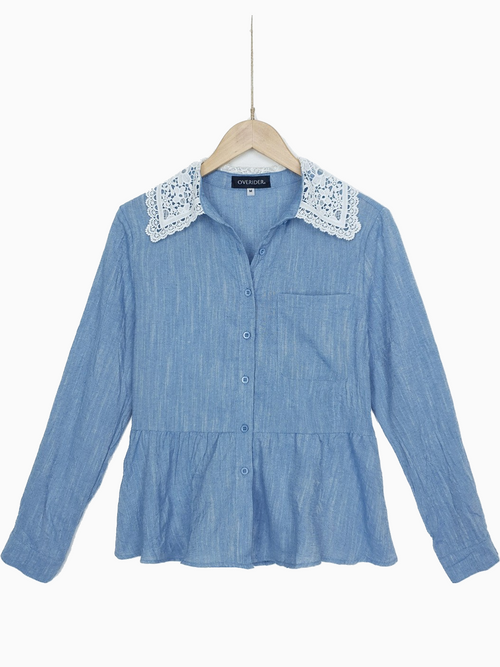 ARIANNA | Lace Collar Shirt Jacket | Blue