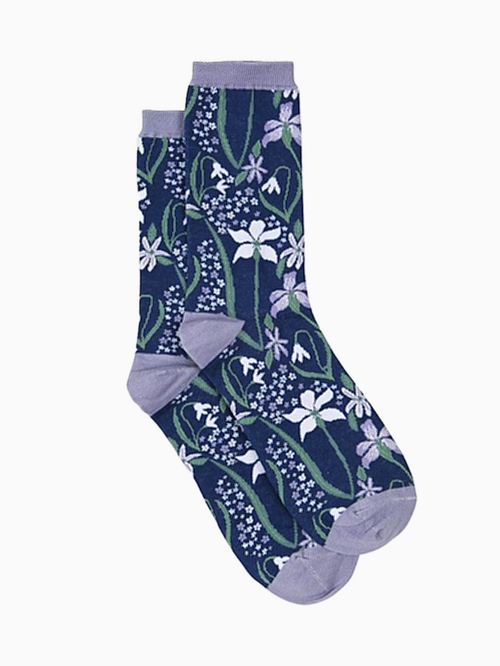 Spring Flowers | Patterned Socks | Navy/Lilac