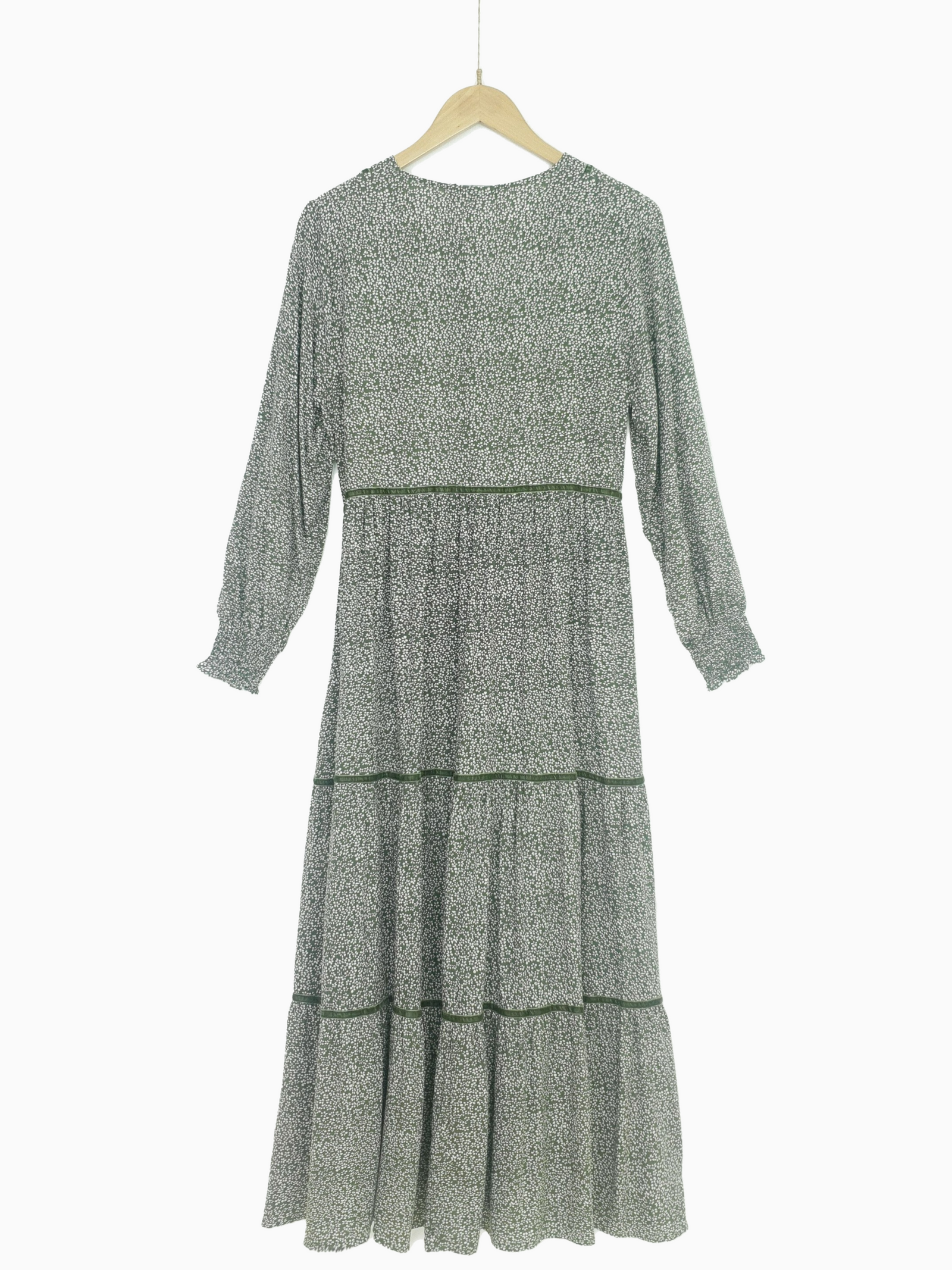 KATO | Patterend Long Dress with Trim | Green
