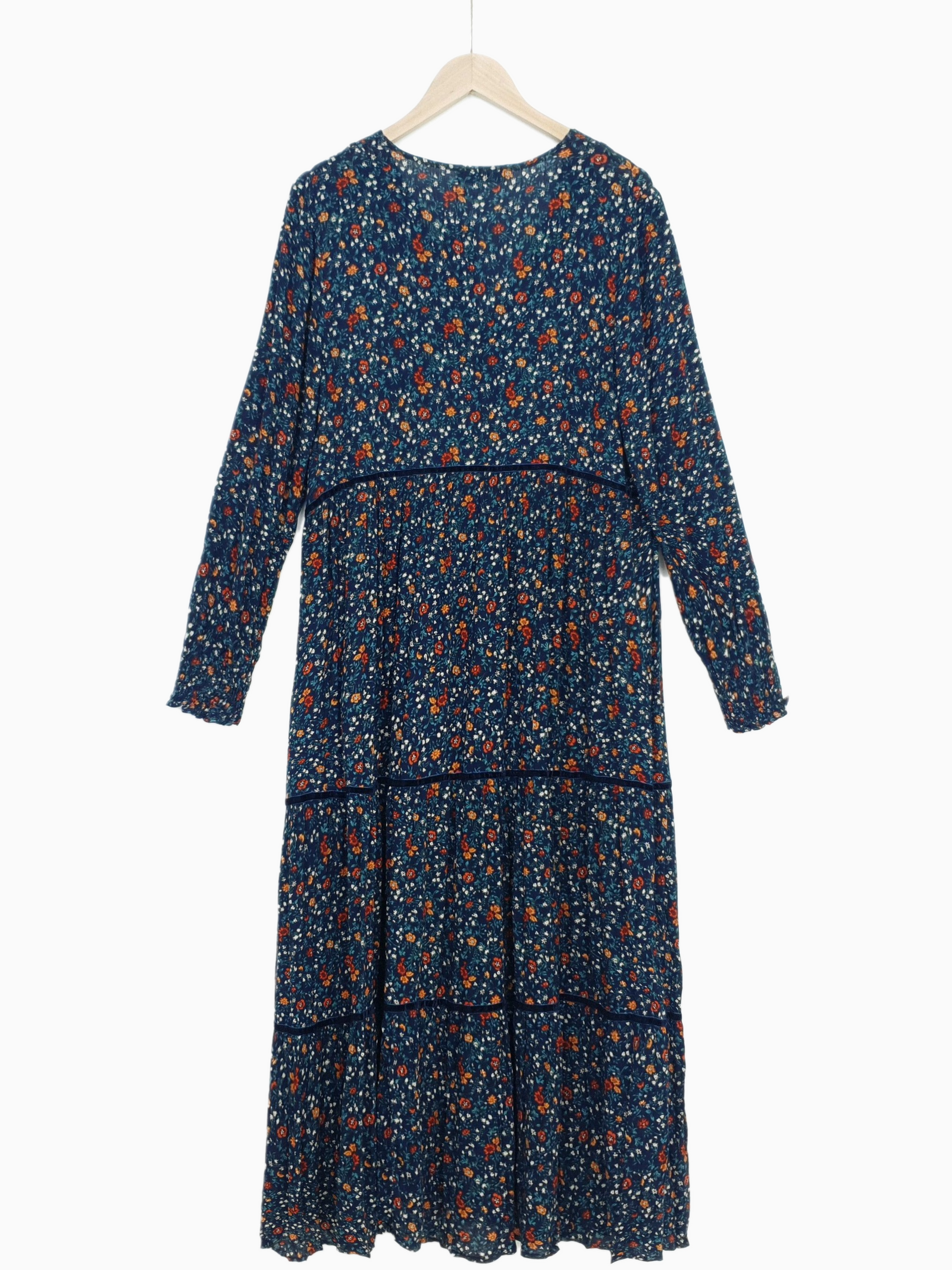KATO | Patterend Long Dress with Trim | Winter Floral
