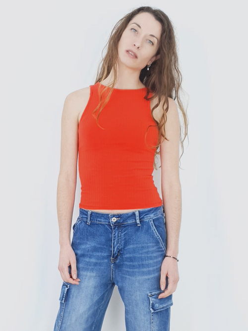 YULIA | Ribbed Knit Tank Top | Orange