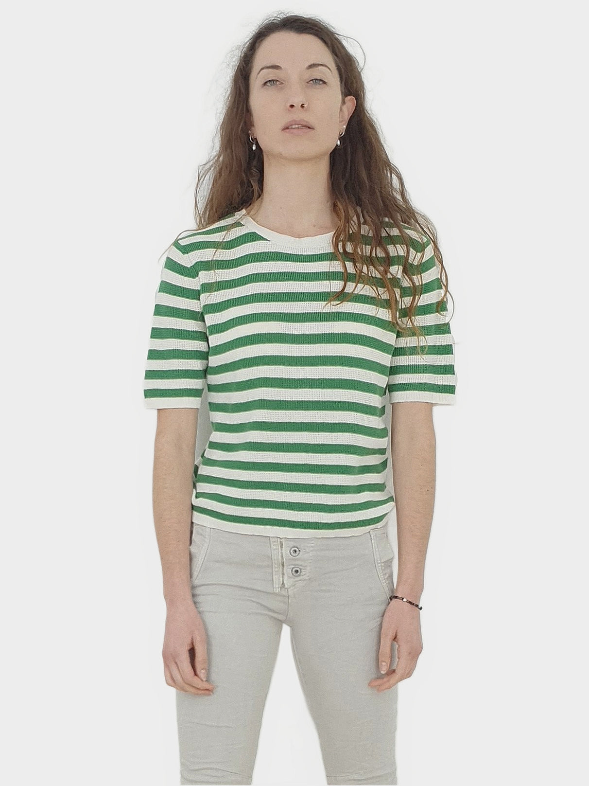INNA | Breton Knit Sweater Top | Green