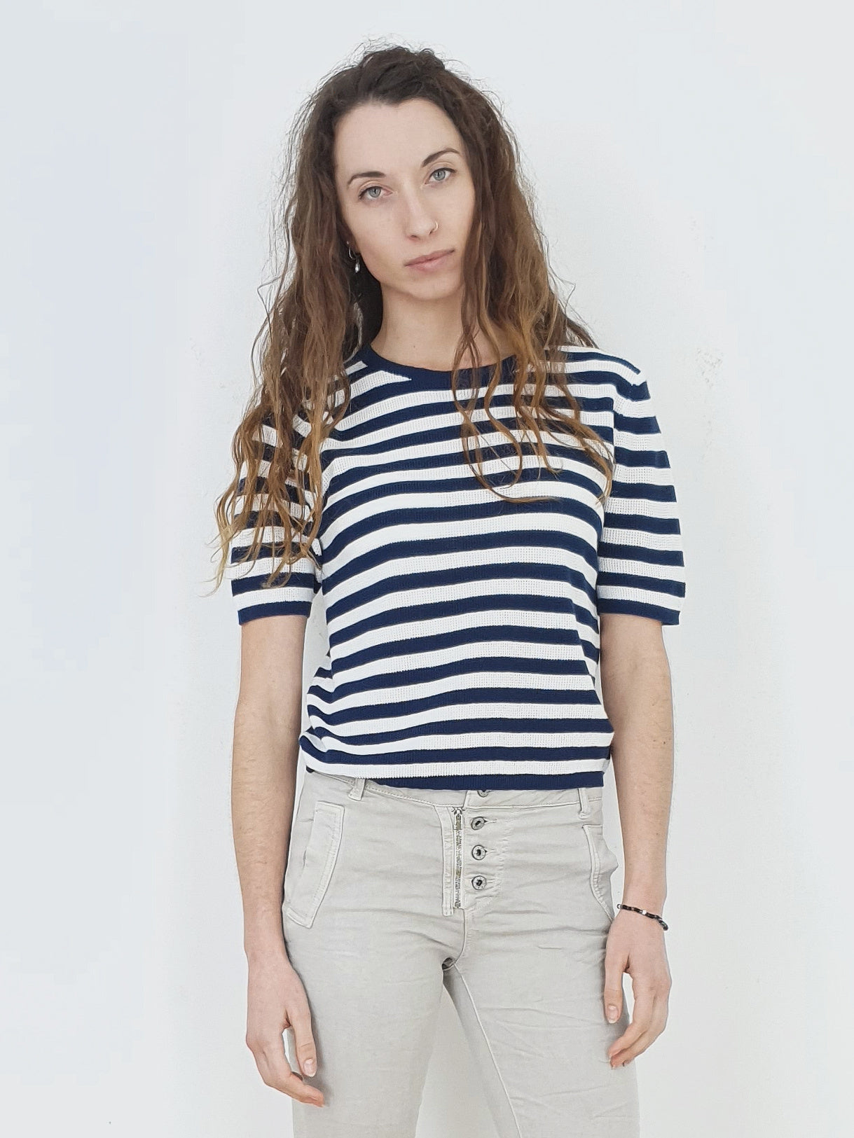 INNA | Breton Knit Sweater Top | Navy