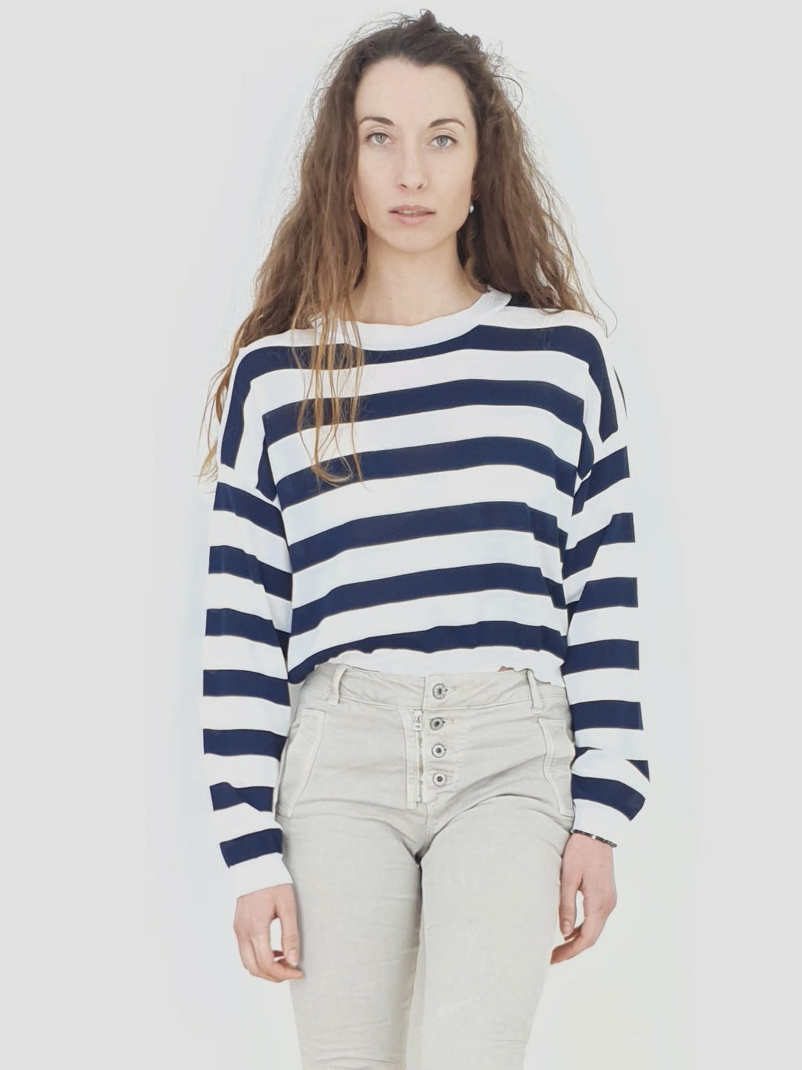 DITZA | Striped Sweater Top | Navy