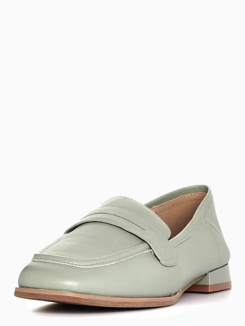 LUDA | Flat Leather Loafers | Sage