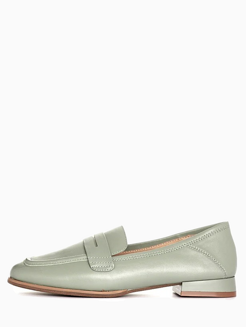 LUDA | Flat Leather Loafers | Sage