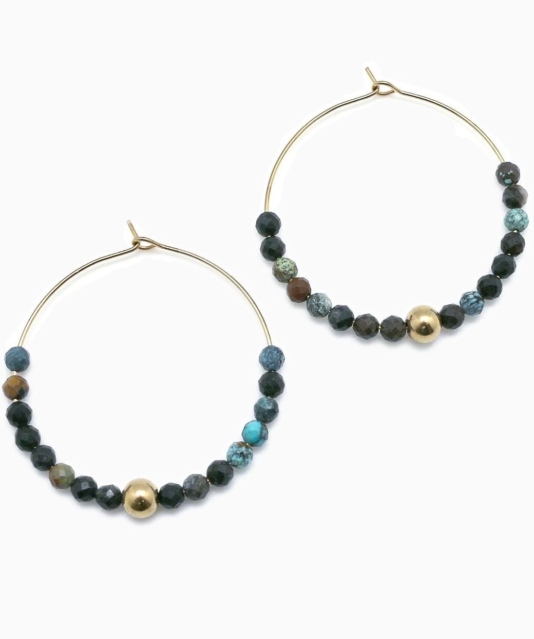 Turquoise & Stone | Hoop Earrings | Gold