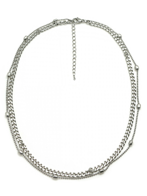 Link & Ball Chain  | Two Layer Necklace | Silver