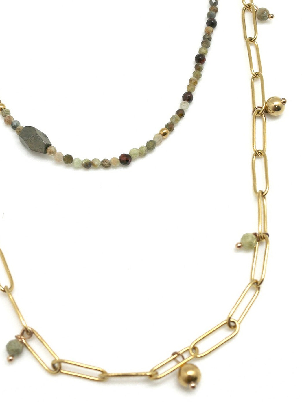 Labradorite & Serpentine  | Two Layer Necklace | Gold