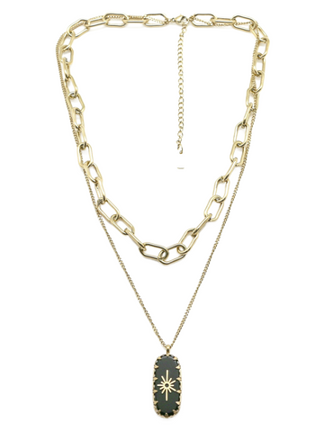 Chain & Hematite Stone Necklace | Gold