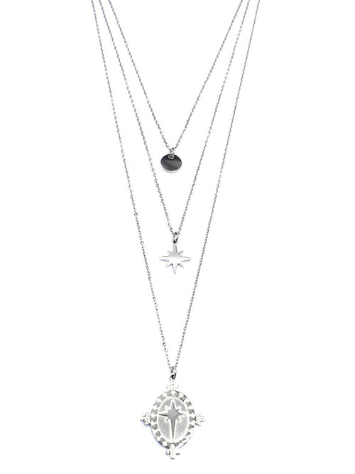 Stars and Disc Necklace | Silver
