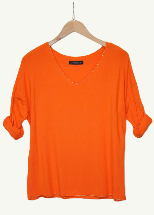 ELISE - 'V' Neck Sparkle  Knit Top - Orange