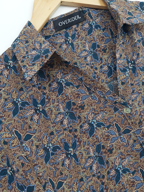 ELISO | Patterned Fluid Shirt | Navy & Tobacco