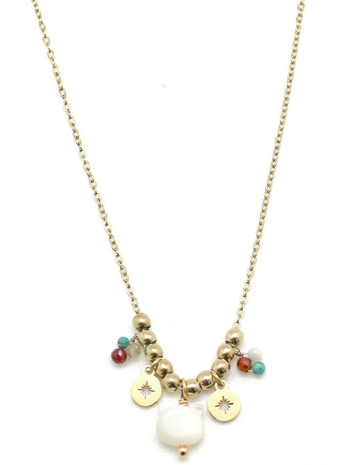 Charms & Stone Necklace | Gold