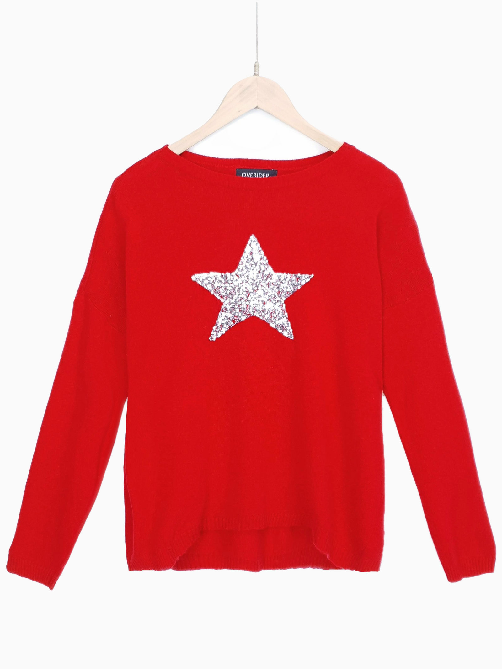 SEQUIN STAR Cashmere Blend Jumper Red/Silver – OVERIDER